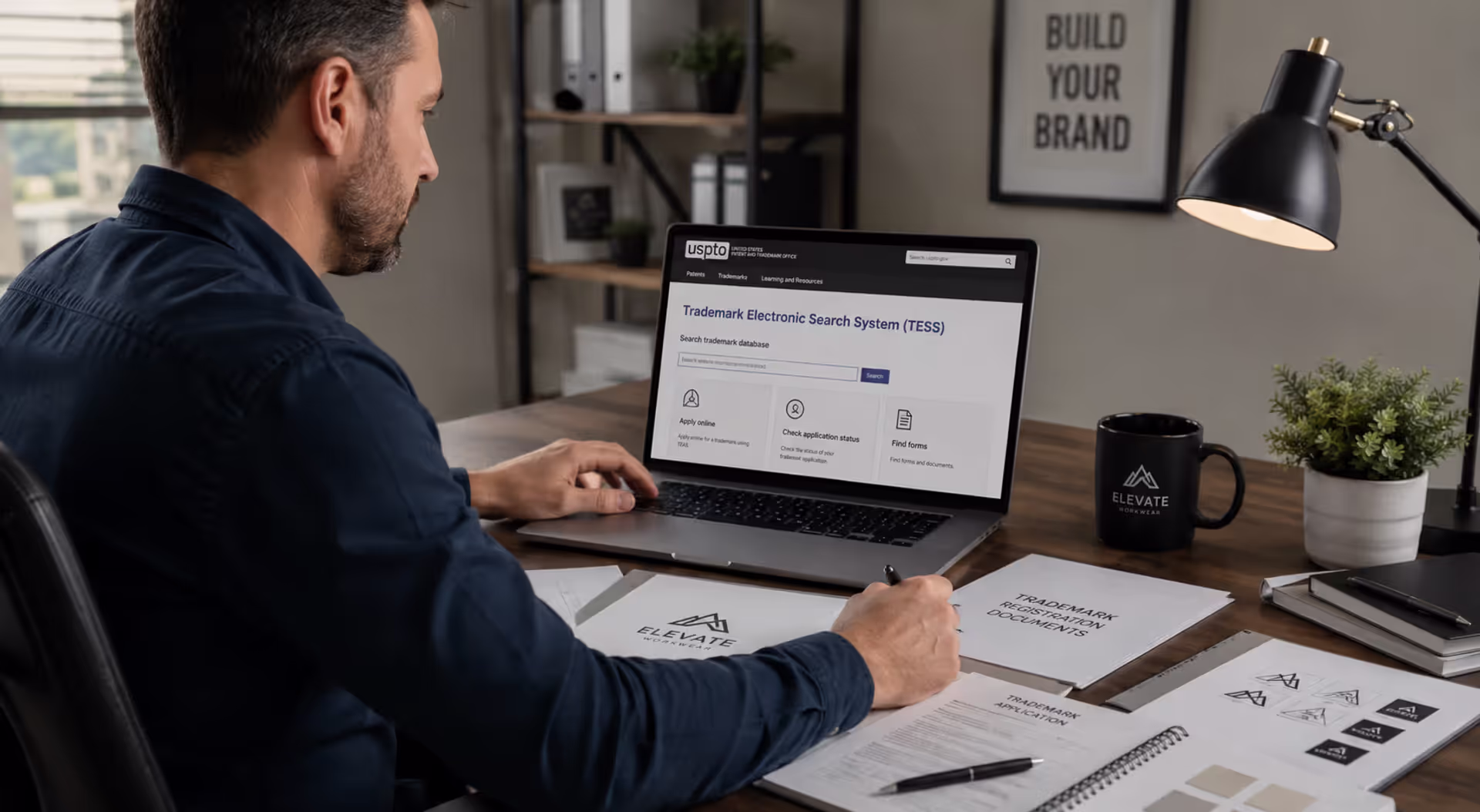Small business owner preparing trademark registration paperwork