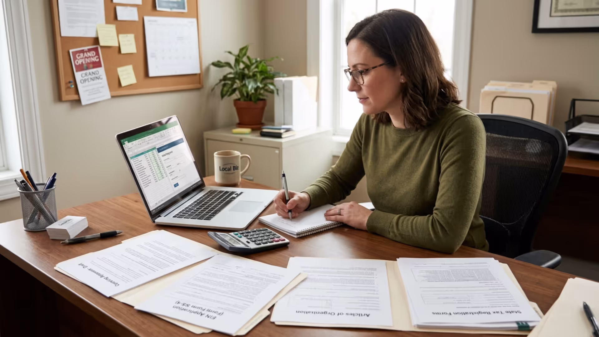 Small business owner reviewing LLC formation paperwork