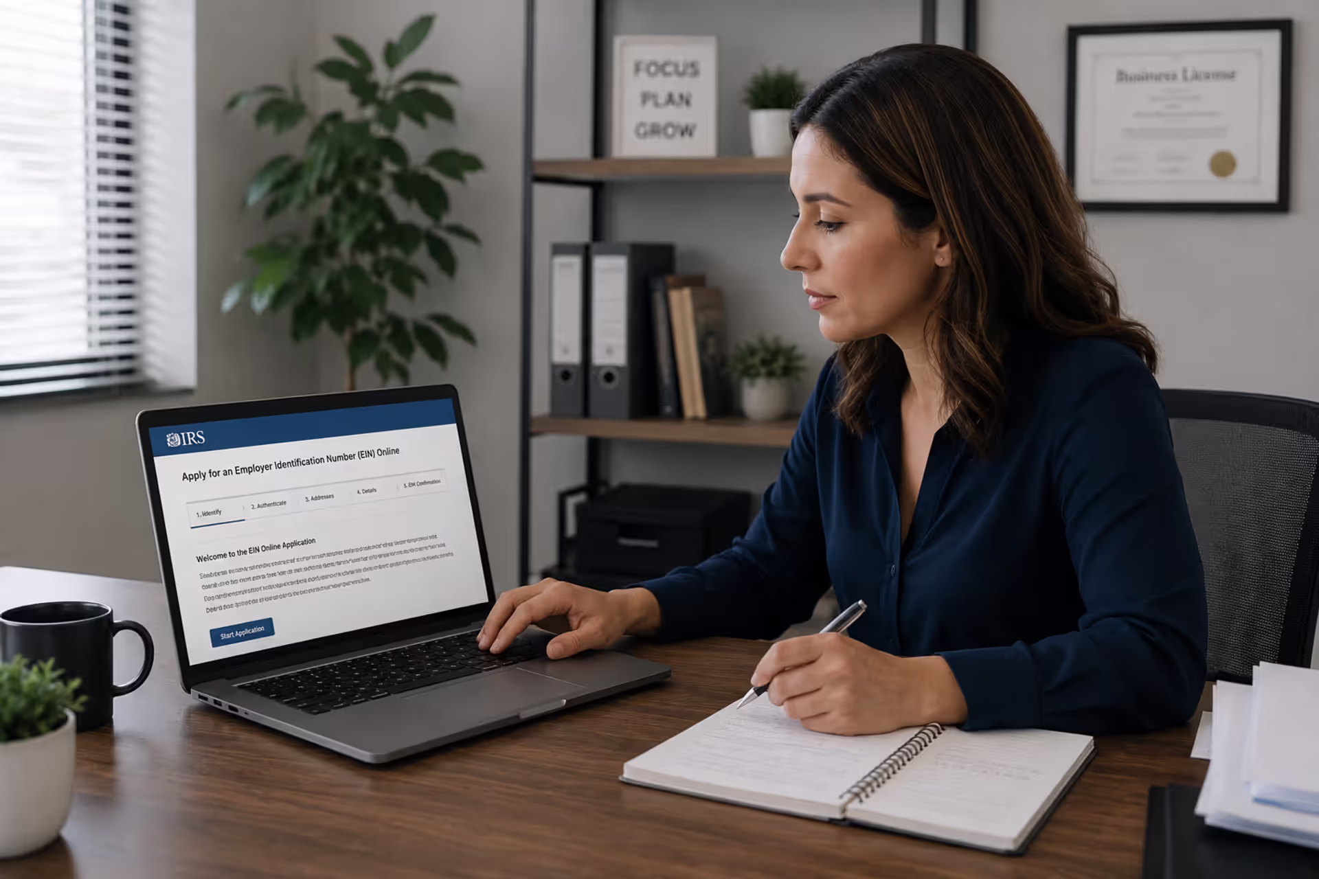 Small business owner completing an online EIN application and business tax registration process